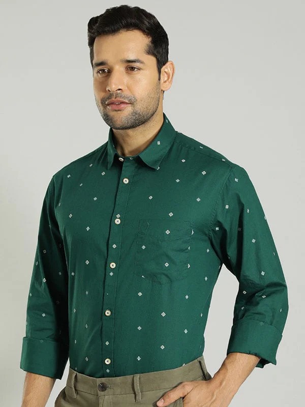 Indian Terrain Men All Over Print Green Shirt